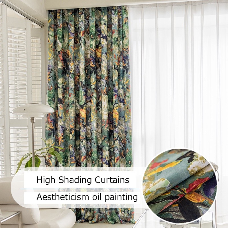 Lukisan Minyak Estetetikisme Tirai Naungan Tinggi Untuk Kamar Tidur Pedesaan Bunga Lantai ke Lantai-