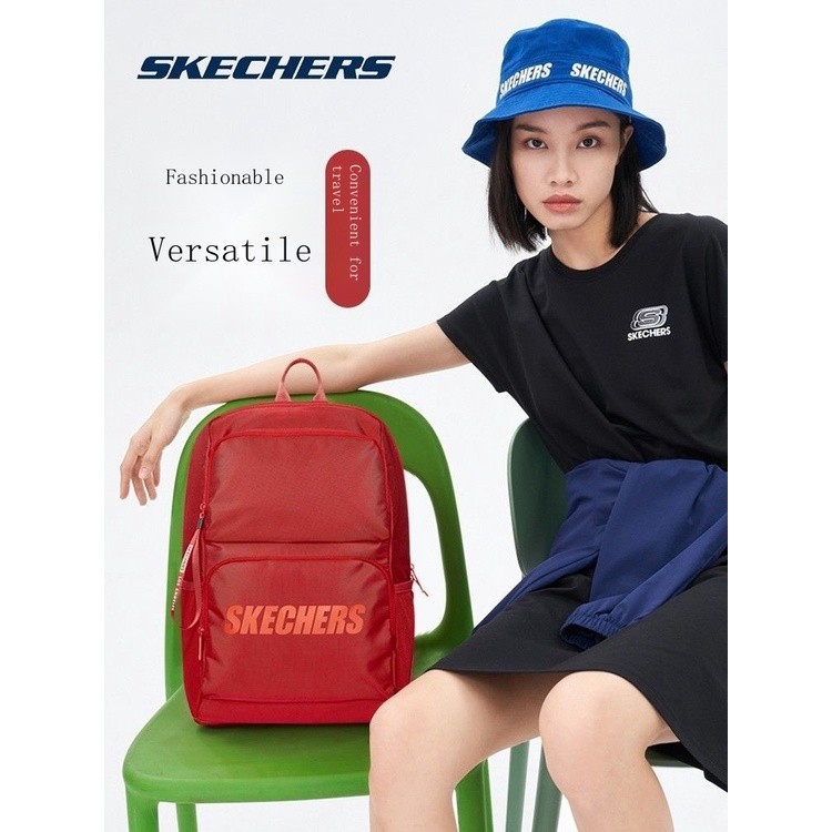 Tas Sekolah Skechers Ransel Merah Balap Pelajar Sekolah Menengah Wanita Ransel Perjalanan Komputer P