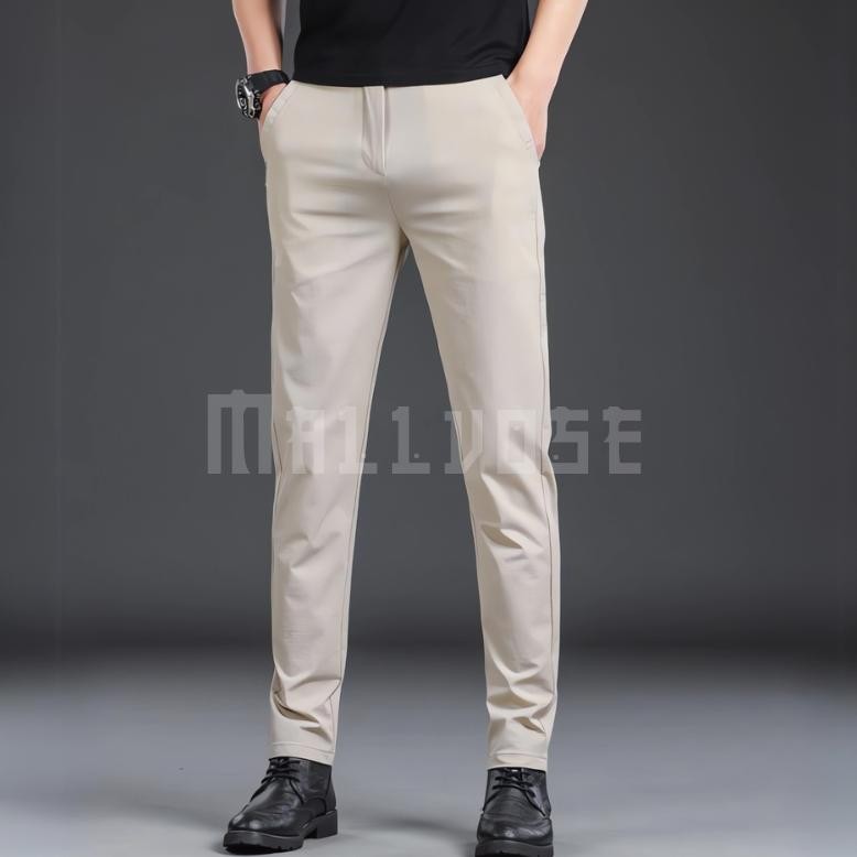 Celana Chino Panjang Pria 1Cm Cream Celana Pria Formal Celana Bahan Pria