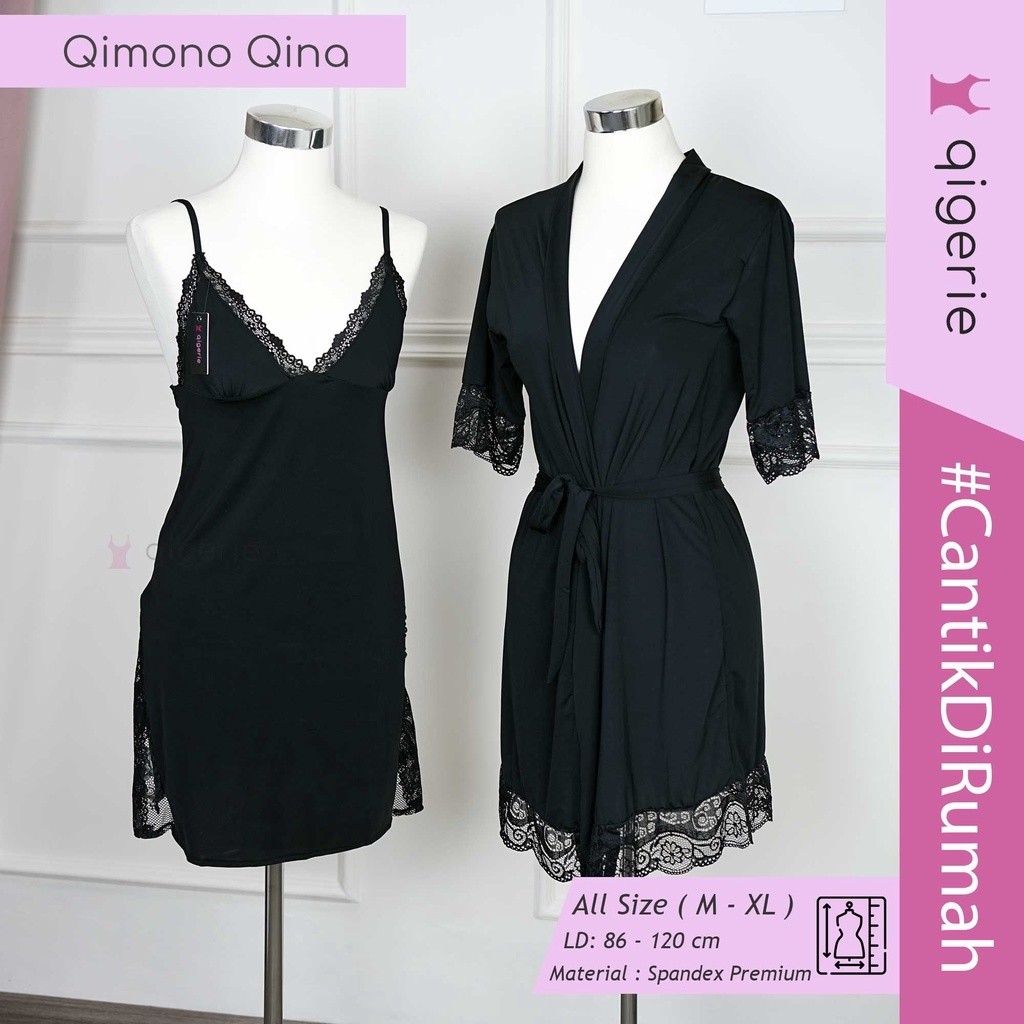 QIGERIE QINA | Baju Tidur Sexy Kimono | One Set Kimono Lingerie | Daster Kekinian