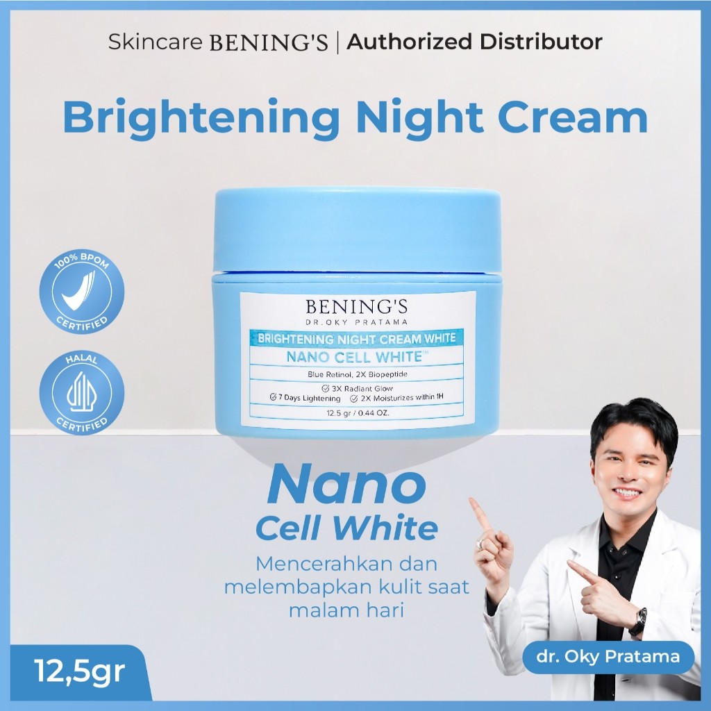 Benings Night Cream BRIGHTENING Krim Malam Dr Oky Pratama - Nano Cell White Original - BPOM HALAL, W