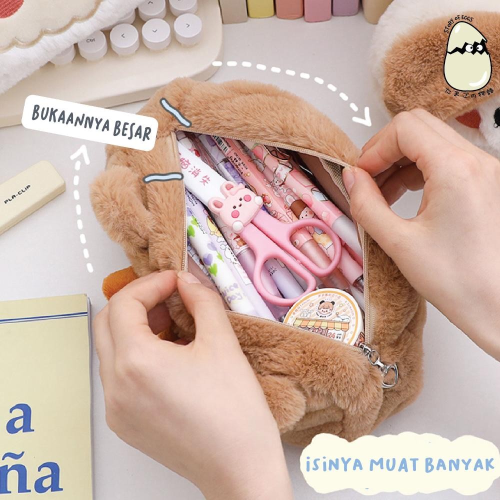 

er-6 Fluffy Aesthetic and Cute Pencil Case Bulu Kotak pensil Travel Pouch Make Up Kotak Makeup Skincare Murah