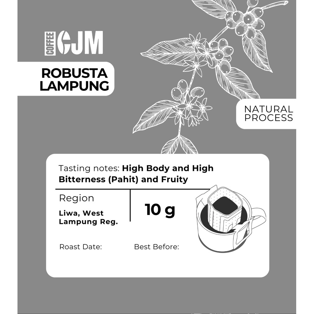 

10Gr DripBag Robusta Lampung | CJM Coffee House | Kopi Premium Asli | Drip Bag Coffee | Kopi Instan