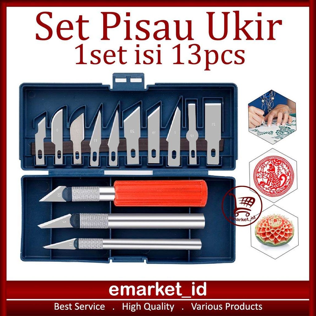 

EM Set Pisau Ukir 13In1 AH69 / Kerajinan Alat Kayu Seni Grafir / Pahat Cutter Pen Hobby / Craft Art Knife / Multifungsi Bongsai Kelapa
