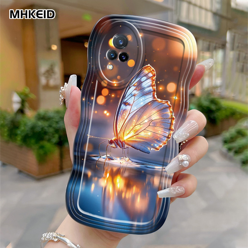 MHKEID Casing Hp Untuk VIVO V21 5G V21s 5G Case Casing HP pola kupu-kupu emas Kasing Softcase Siliko