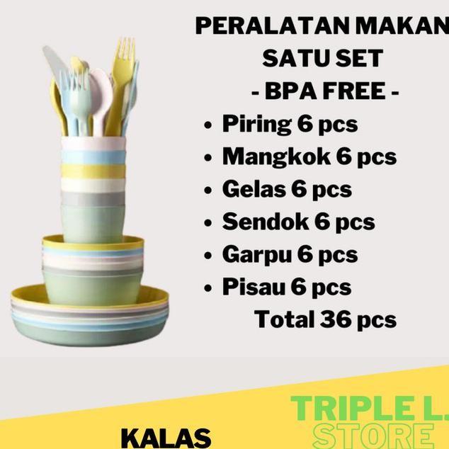 Set Piring Gelas Mangkuk Sendok Garpu Pisau Plastik Makan Anak