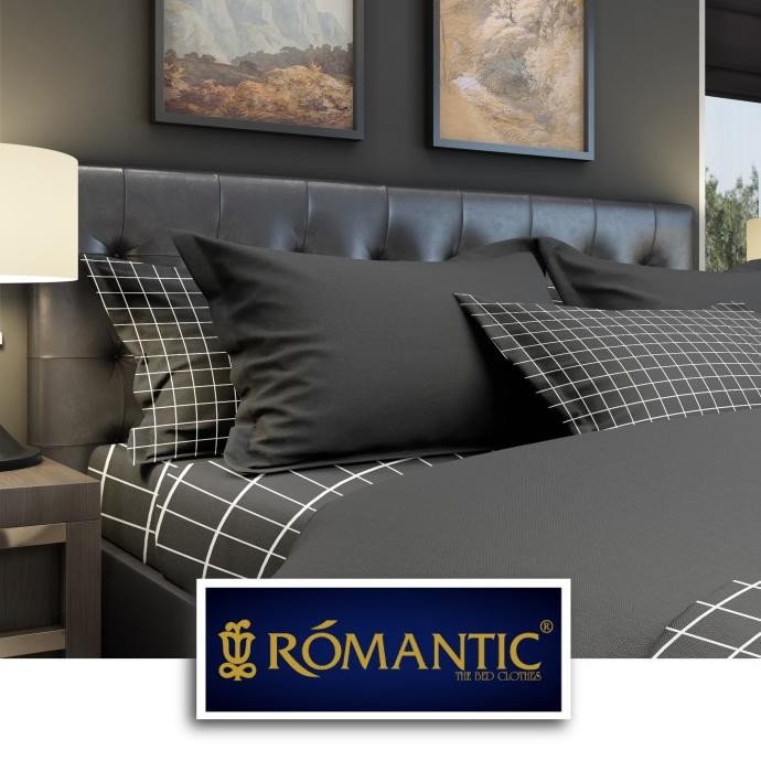 AESTHETIC KOREA Bedcover Sprei by ROMANTIC motif kotak hitam katun