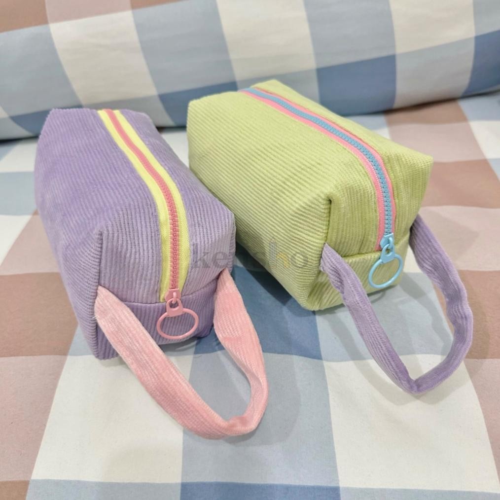 

COD KENSHO Kotak Pensil Sleting Motif Corduroy Handle Pastel / Pouch Makeup Aesthetic / Tas Aksesoris Wanita Lucu Import / Zipper / Plain an-6