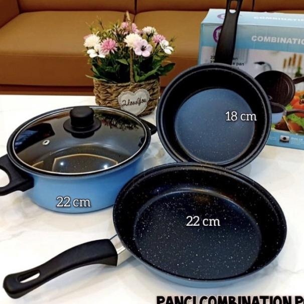 Panci Combination Set Pot 3 Pcs Cooare Kombinasi Fry Pan Sauce Lk