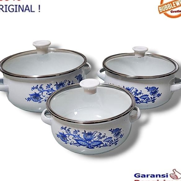 Panci Enamel Set Panci Enamel Set Tebal Per Set 3 Panci Plus Tutup Kaca