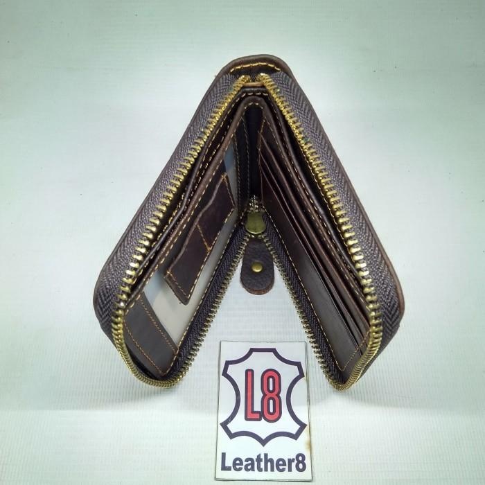 Dompet Pria Wanita Bahan Kulit Asli Model Resleting Lacoste 613 Murah - Cokelat Tua