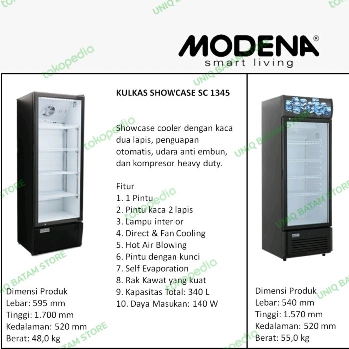 MODENA KULKAS SHOWCASE SC1345 340L 4 RAK BATAM