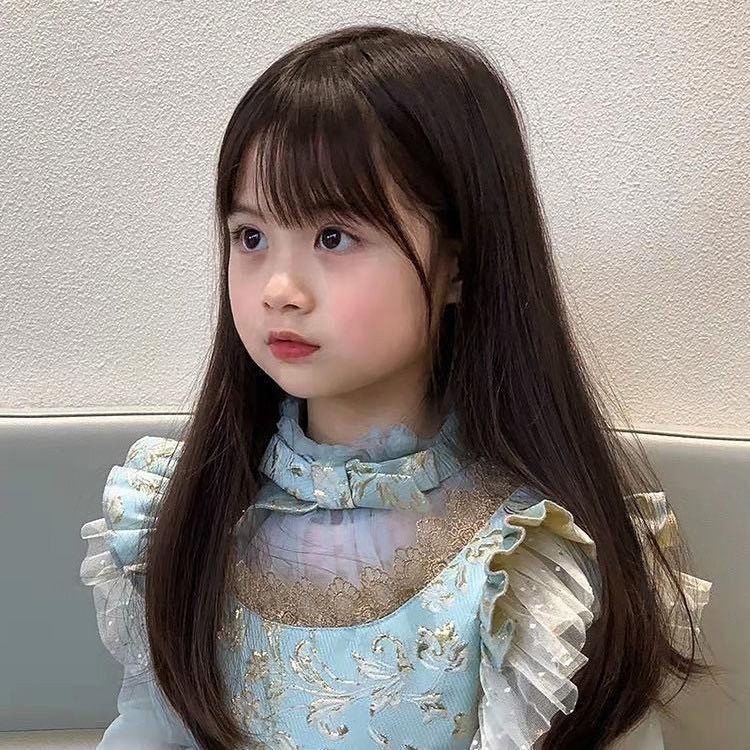 Wig Anak Perempuan, Wig Hitam Panjang Lurus Alami & Halus Fotografi Bayi Poni Kepala Penuh untuk Ana