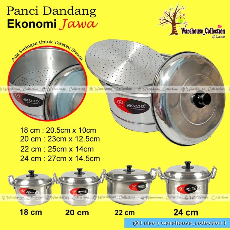 TQ130 Panci Dandang Jawa Maspion 18cm, 20cm, 22cm, 24cm / Panci Kukus / Panci + Sarangan / Panci