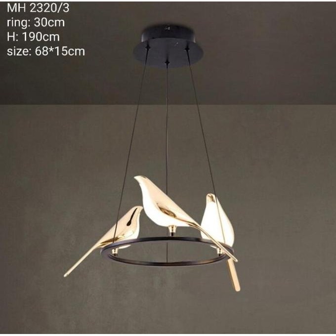Lampu Hias Gantung Linear Led 3 Burung Bird Led Nordic Bedside Lamp 2320 3 Bird Hanging Ring Frame L