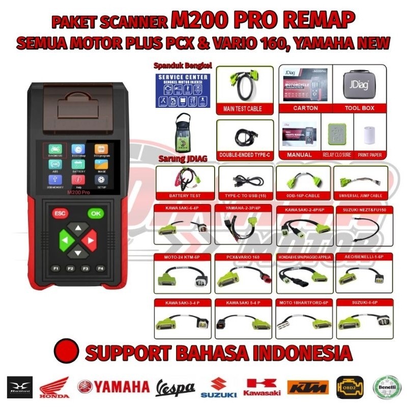 BEST SELLER- UFDATE NEW SCANNER JDIAG M200 UNTUK SEMUA MOTOR PAKET UNIVERSAL
