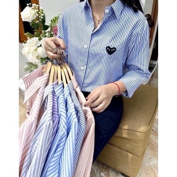 KEMEJA SALUR WANITA GARIS-GARIS CDG / BAHAN KATUN PREMIUM 7068 7067 GVS
