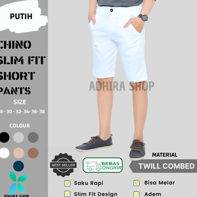 Celana Chino Dek Pria Jumbo Chinos Standar Slim Fit Putih