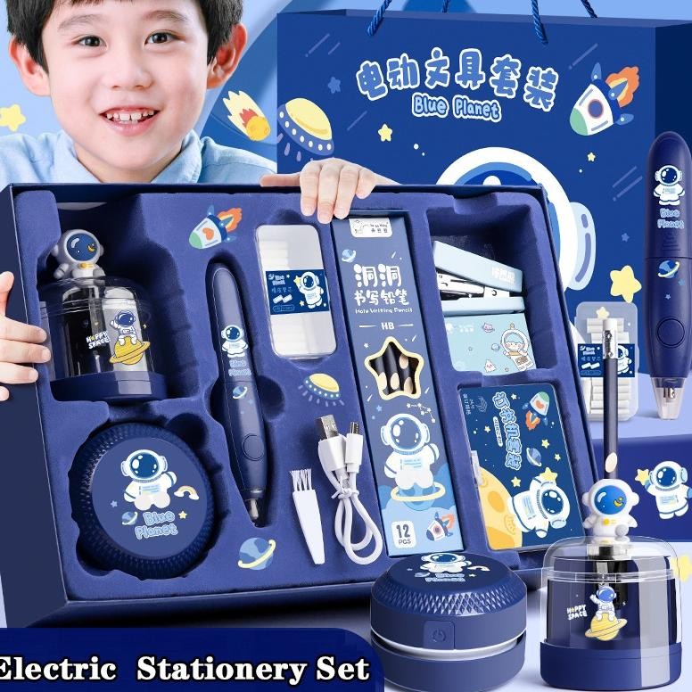 

Original 12 In 1 Set Perlengkapan Alat Tulis Otomatis,Automatic Electric Stationery Set,Kit Alat Tulis Elektrik Kemasan Mewah, Rautan Penghapus Vacuum Cod