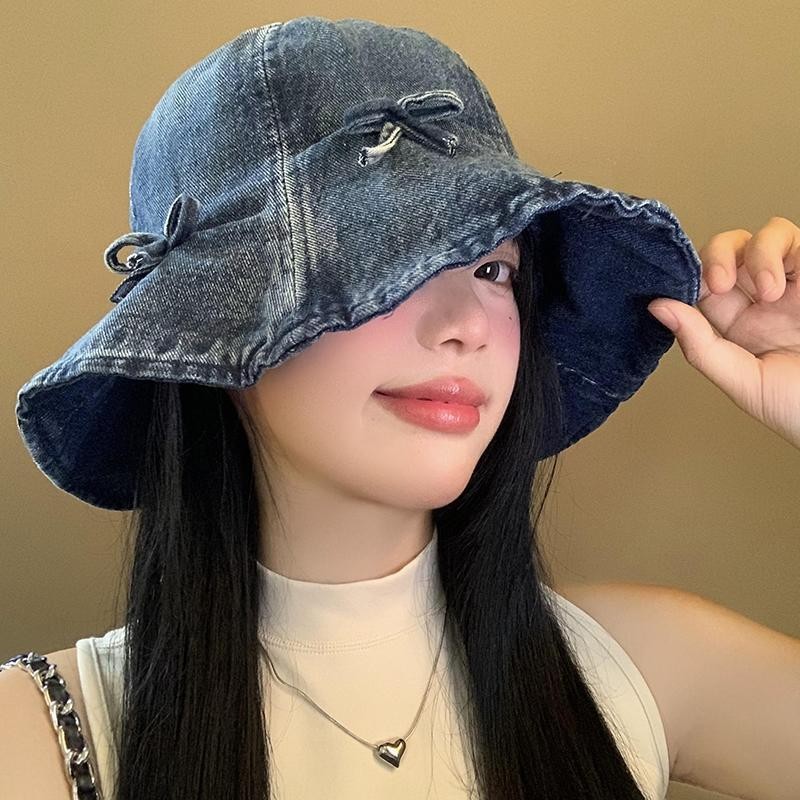 Topi Nelayan Jins Pita Topi Nelayan Wanita Topi Ember Besar Dicuci Tepi Lebar Gaya Jepang Semua