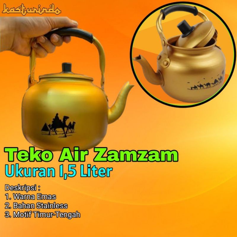 Tek Ceret Cerek Motif Arab size 1 Liter Warna Emas Gold Bahan Stainless
