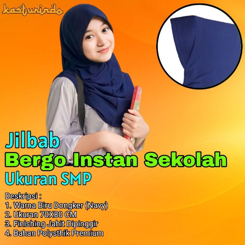 Jilbab Instan Bergo Polos Warna Biru Dongker Hijab Kerudung Bergo Sekolah