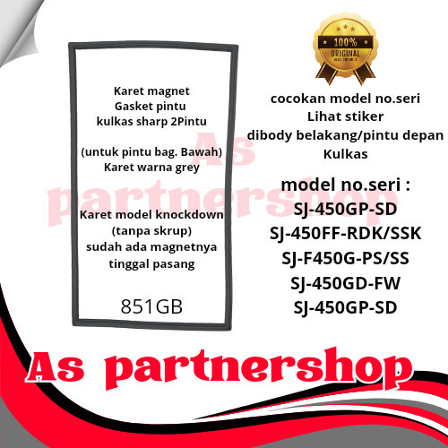 karet magnet gasket pintu kulkas sharp 2 pintu sj-f450g,sj-450 851 grey