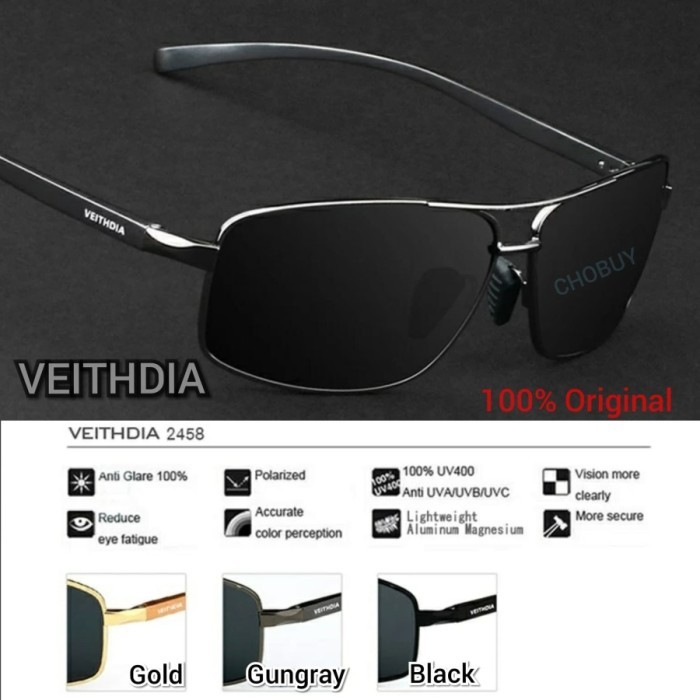 Kaca mata Cowok Pria Polarized Veithdia sport Anti UV 400 Polarized