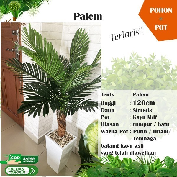 ;) Pohon Plastik Besar Palem Tinggi 120 cm Hiasan Pojokkan Ruang Tamu
