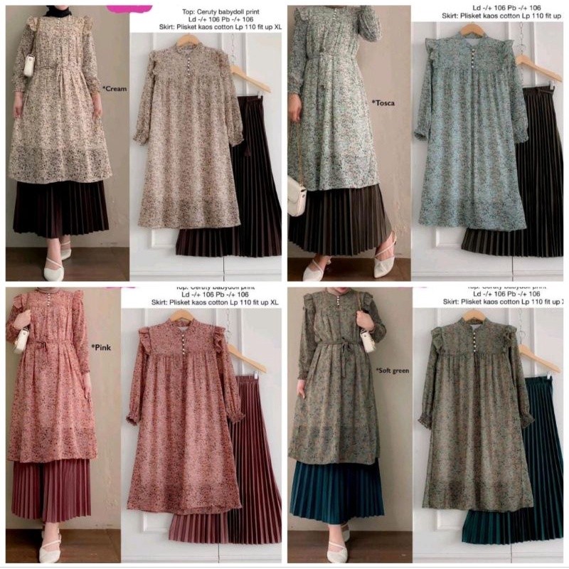 Tunik Wanita M L XL XXL SETELAN TUNIK CERUTY BABYDOLL JUMBO//TUNIK CERUTY JUMBO//ROK JUMBO//JOVITA
