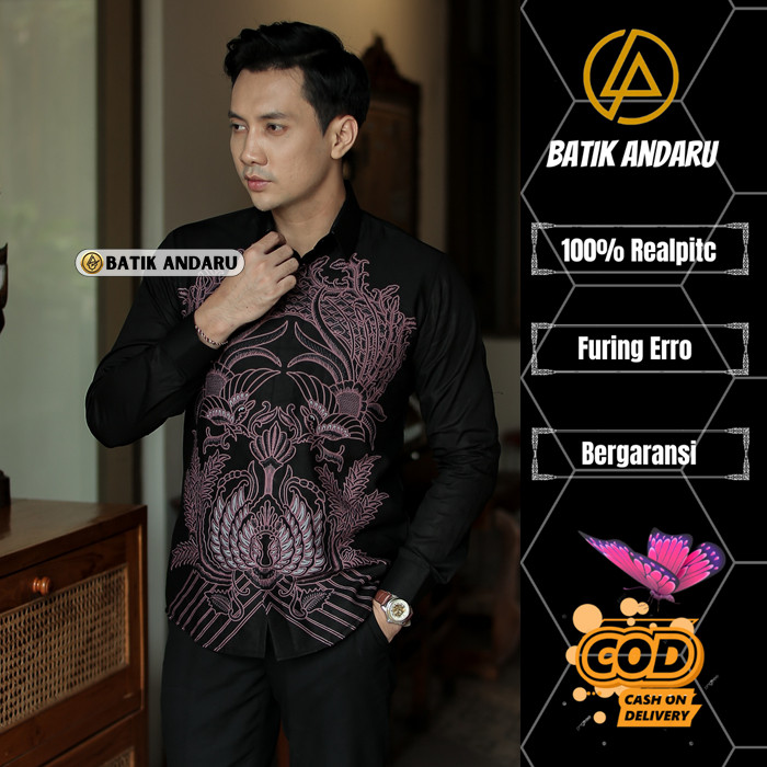 Batik Pria Batik Andaru Batik Pria Slim Fit Lengan Panjang Full Furing Erro Heem Kemeja Laskala