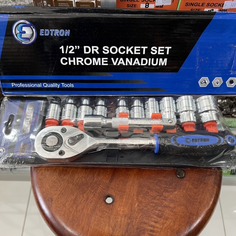 SIAP KIRIM- Kunci sok set 12 pcs 1/2 edtron kunci socket ratchet shock set crv