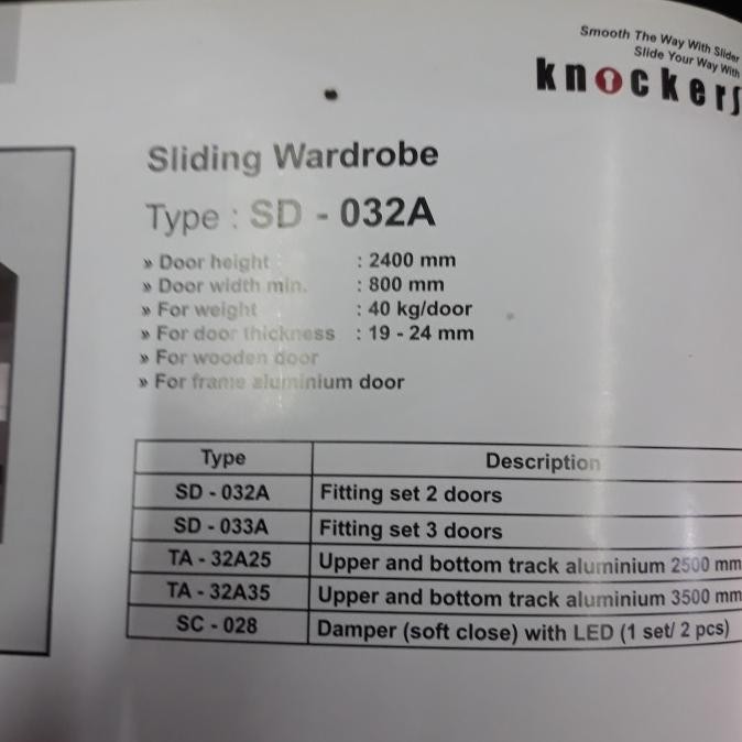 Roda Dan Rel Sliding Wardrobe Sd 032A Knockers + Rel 2.5 M