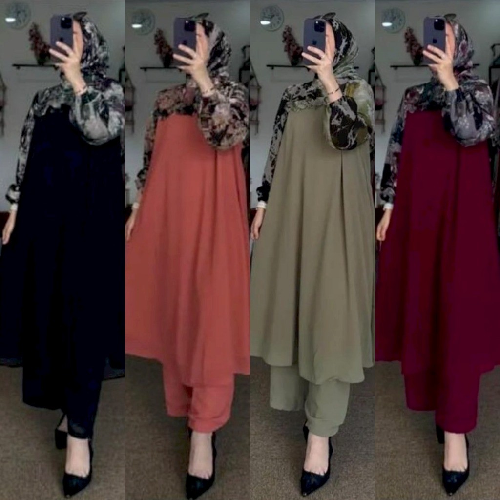 Dress Sexy set hijab tunik panjang aisah oneset long tunik crinkel wanita setelan wanita jumbo