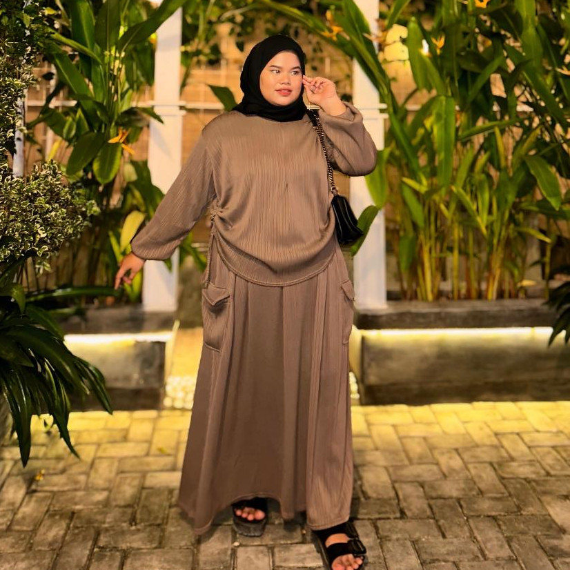 Dress Wanita JUMBO Set Rok Busui Serut Cargo Knit Condru Oneset Rok Bigsize Serut Samping Nyaman