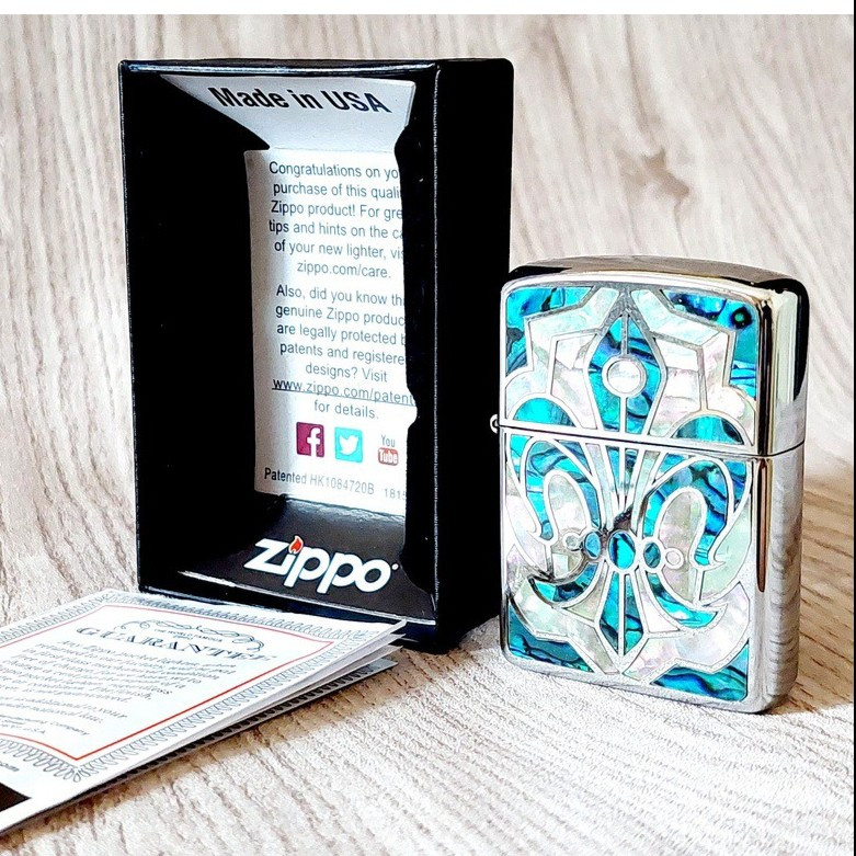 Korek Api Zipo Silver Emboss Crystal Aurora Grade Ori