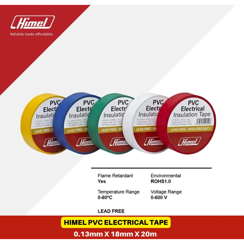 Isolasi Listrik Himel Hitam, Hijau, Merah, Kuning, Biru Isolasi Warna Himel 20m