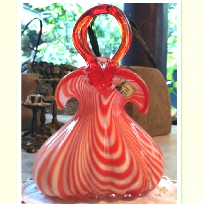 SALE VAS KRISTAL MURANO BENTUK TAS, MERAH PUTIH ZEBRA