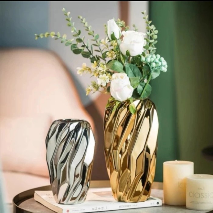 VAS BUNGA EMAS GOLD WAVE VAS/GOLDEN VAS KERAMIK