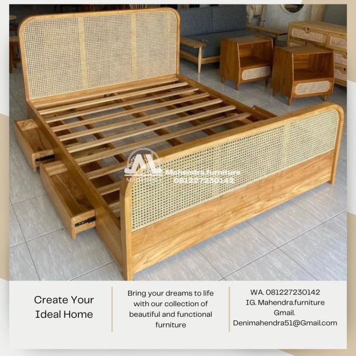 Dipan Ranjang Tidur Jati Laci Tempat tidur Dipan Laci 160x200 SSandaran Rotan