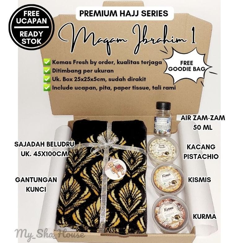 

Gc27 Hampers Maqam Ibrahim Premium Hajj Series Paket Oleh-Oleh Haji Umroh Murah Berkualitas Sajadah Beludru Midi Kurma Kismis Kacang Arab Kacang Pistachio Coklat Kerikil Batu Botol Zam-Zam Gantungan Kunci
