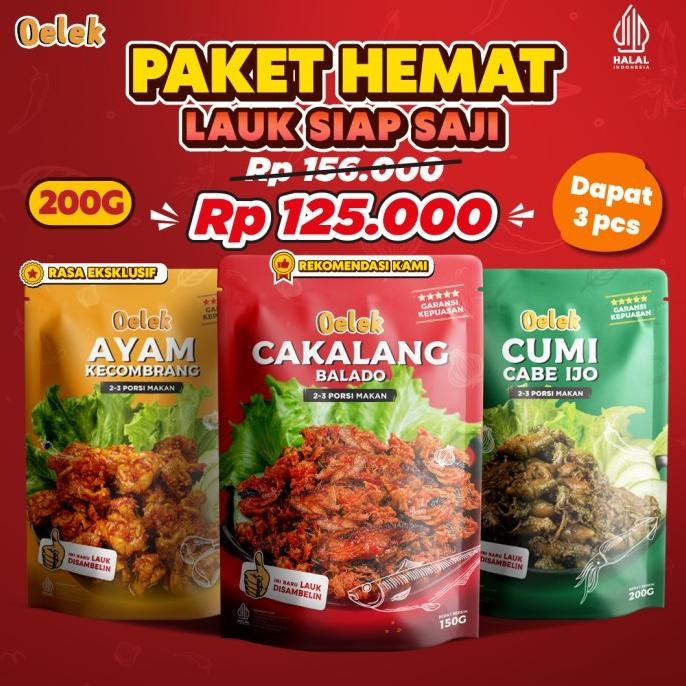 

Paket Makan Enak / Cumi Cabe Ijo / Ayam Kecombrang / Cakalang Balado /