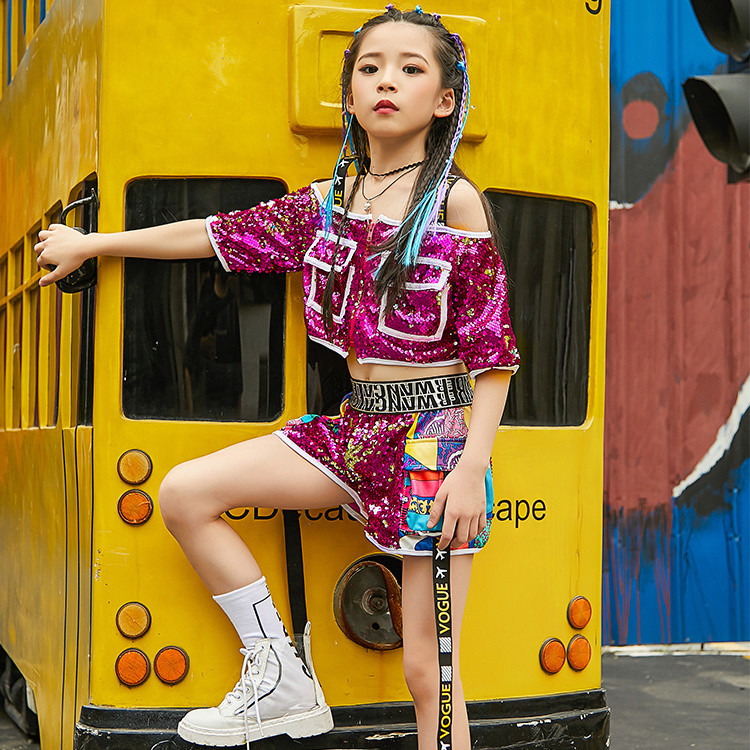 Children's Costume Girls Sequins Jazz Dance Hiphop Suit