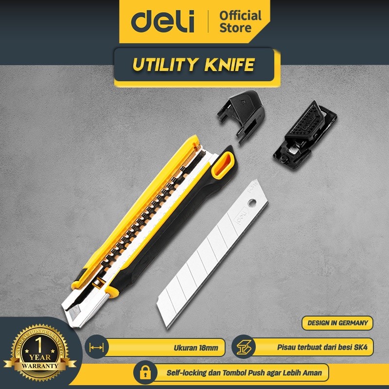 

Deli Utility Knife / Cutter Pisau SK4 Bahan ABS+TPE EDL018Z