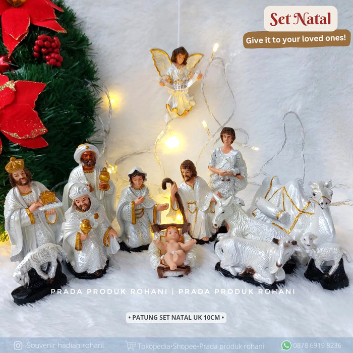 Patung Set Natal 10cm putih mutiara/Patung Natal/Goa Natal/Kado Natal