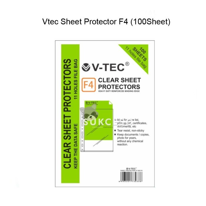 

Sale Vtec Clear Sheet Protector F4 (100Sheet) Pelindung Kertas/File