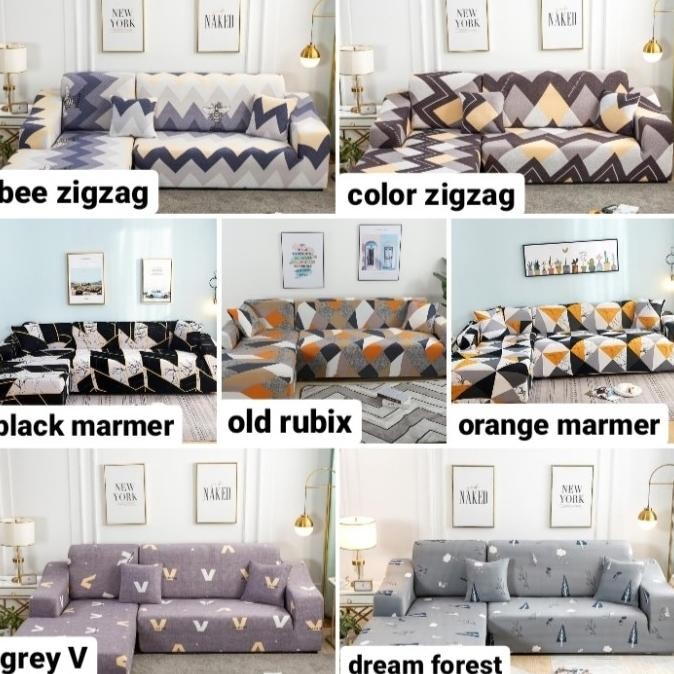 COVER SARUNG SOFA LETER L ELASTIS MOTIF IMPORT