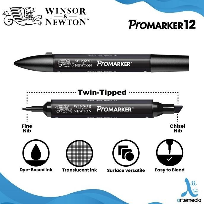 

T E R B A R U Berkualitas Marker Winsor & Newton Promarker Set 12 Dual Point Pena Kuas Warna