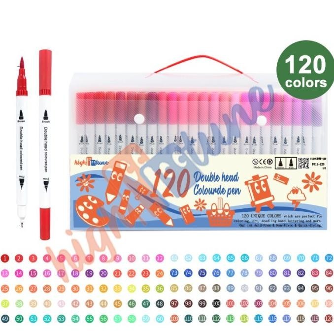 

T E R B A R U Hightune Color Brush Pen Brushpen Spidol Kaligrafi Set Double Tip 12/36/60/100 Warna