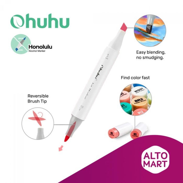 

T E R B A R U OHUHU Honolulu 96 Color Dual Tip Brush Fine Chisel Alcohol Art Marker